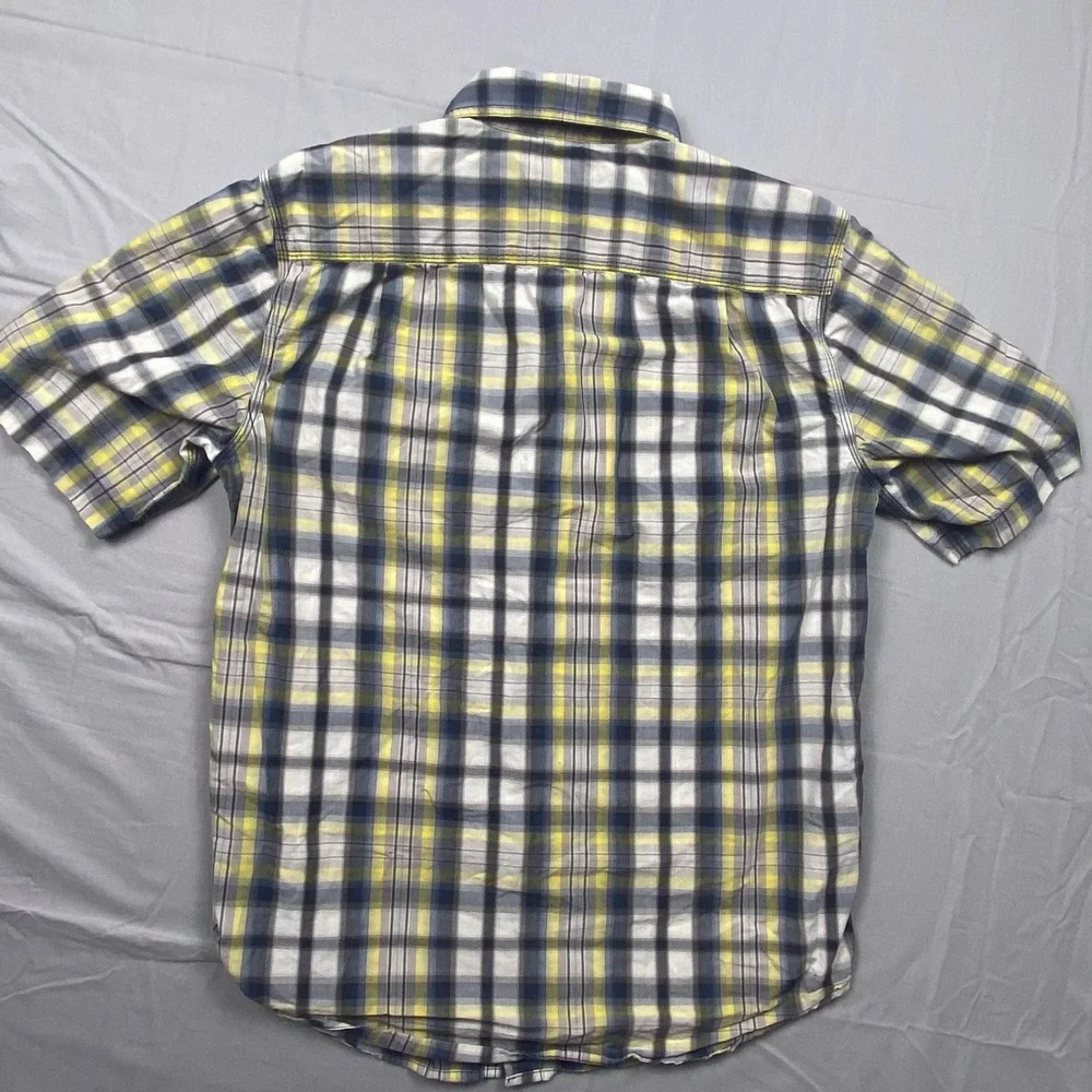 Carhartt Relaxed Fit Plaid Button Down Shirt Mens‎ Medium Yellow Blue Casual